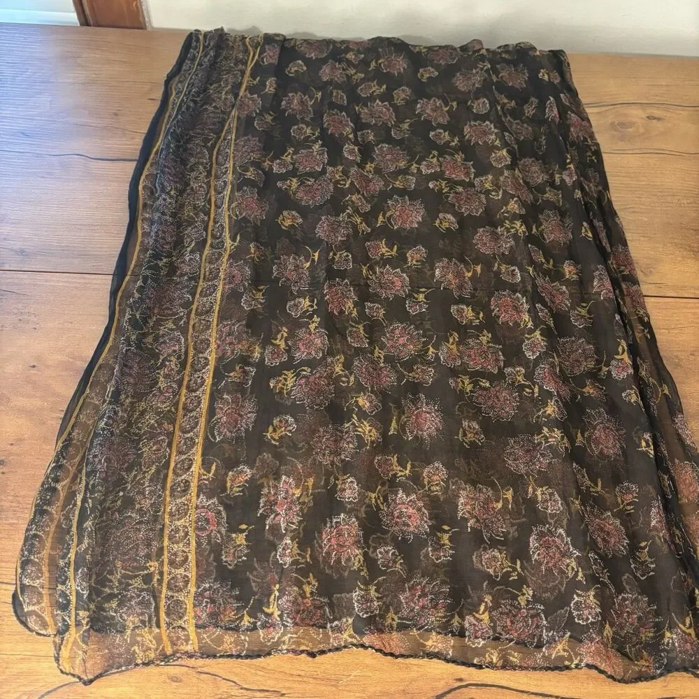 Sheer Scarf Black Floral Print Lightweight Long Rectangular Wrap Fairygrunge Y2K